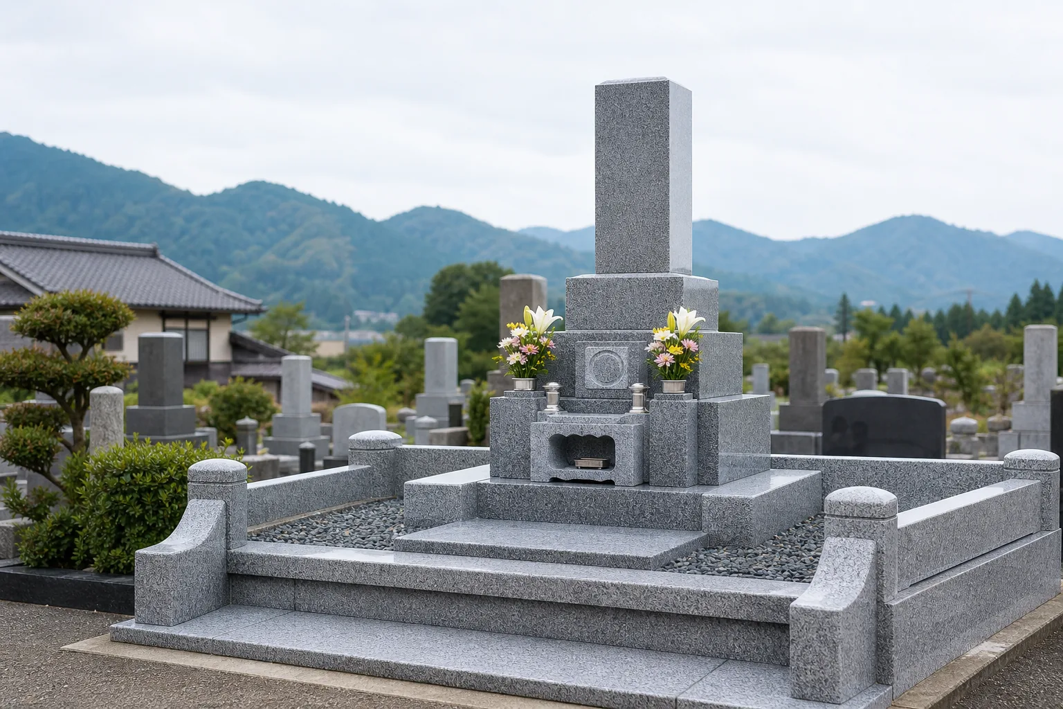 建立した墓石が並ぶ風景